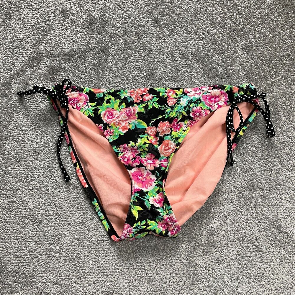 Hot Water Bikini Bottom Womens XL Multi Floral Mid Rise Side Lace Summer Beach